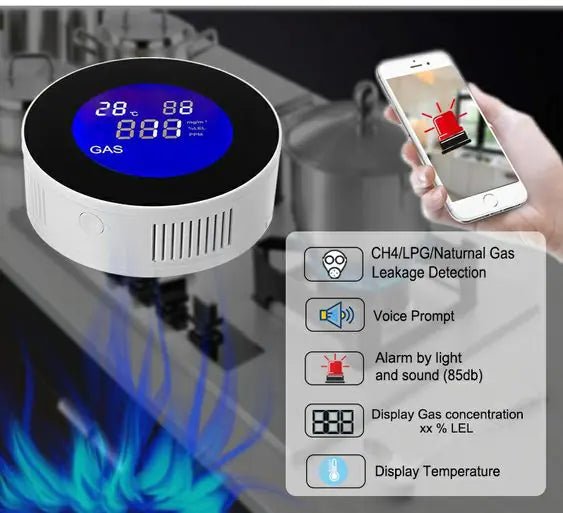 Wi-Fi Smart Natural Gas Detector - Digital LCD Temperature Display Gas Sensor for Home Kitchen - The Wilson Store